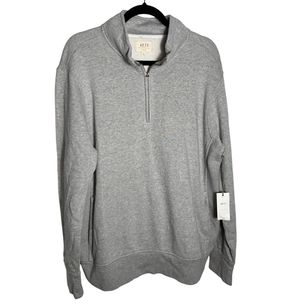NWT AE77 American Eagle Mens L Heather Grey 100% Cotton Quarter Zip Sweatshirt